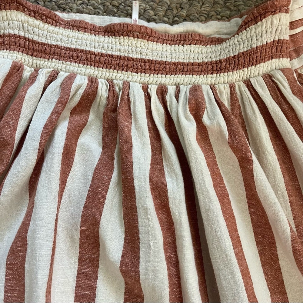 Free People Canyon Cotton Linen Blend Striped Midi Skirt Pockets Cottagecore | L - Picture 14 of 16